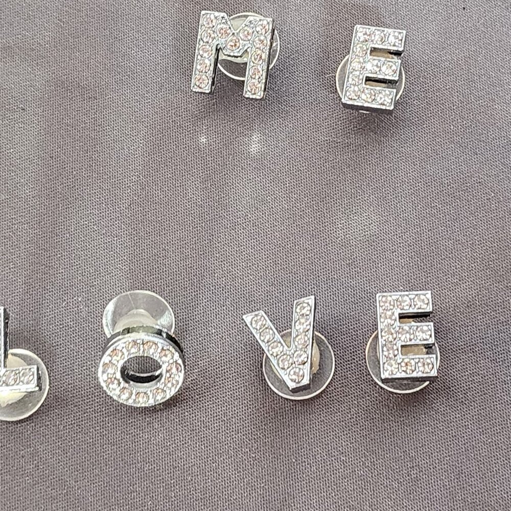 12pc Crystal Rhinestone Bling on Silver Tone Random Capital Letter Croc Charms - Picture 12 of 16